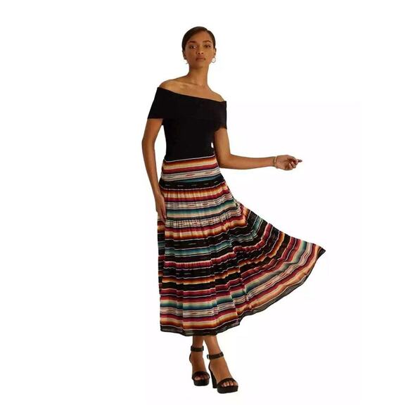 Lauren Ralph Lauren Dresses & Skirts - Lauren Ralph Lauren Crinkle Georgette Tiered Striped Boho Peasant Skirt Sz 4